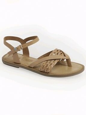 NEW Toms Lexie Strappy Sandals Women's Sz 7.5 Tan Raffia Flat Ankle Strap